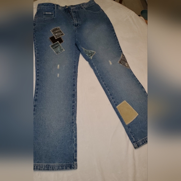 R.V.T. serve piping hot Vintage Y2K Patchwork Jeans, Women's Size 16 - Picture 2 of 7